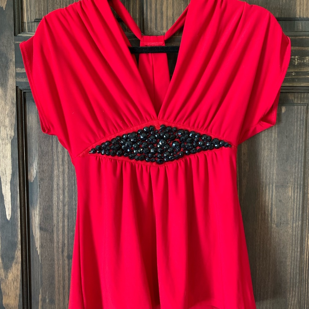 Red top from kiwi with black gem detail size small